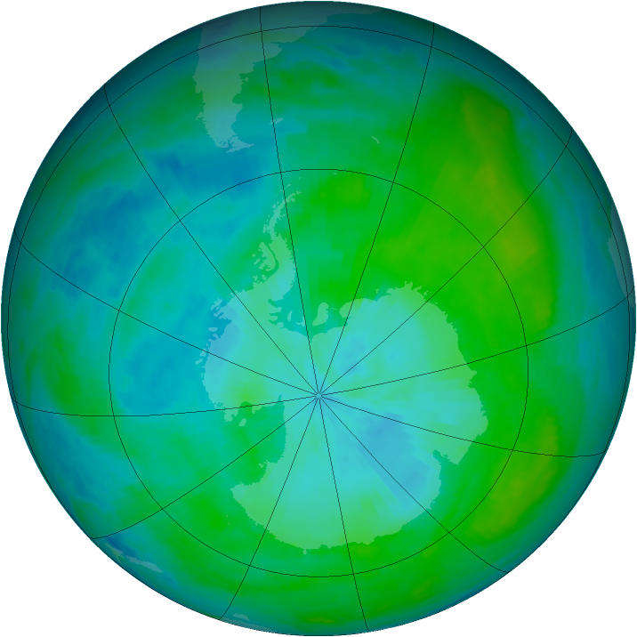Antarctic ozone map for 21 February 1992